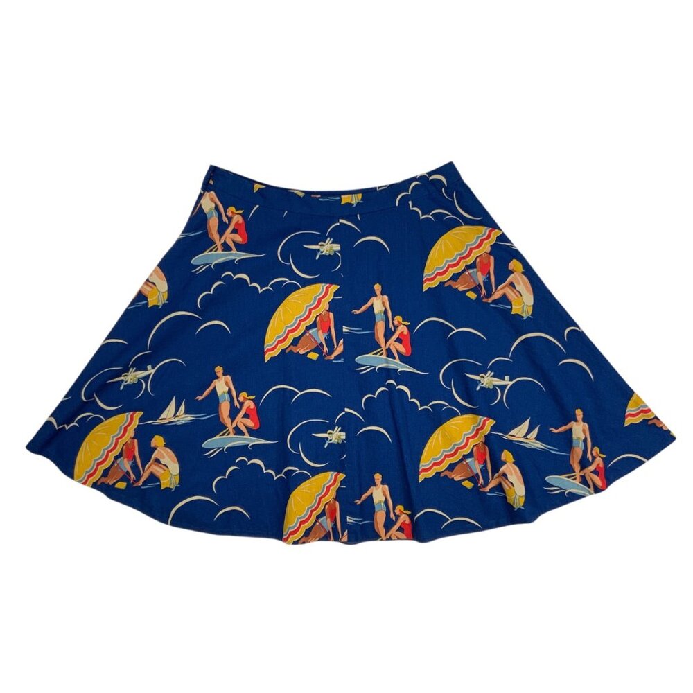 Ralph Lauren Mikaela Retro Print Skirt 14 Blue Novelty Mini Pockets Rare Resort - Picture 10 of 11
